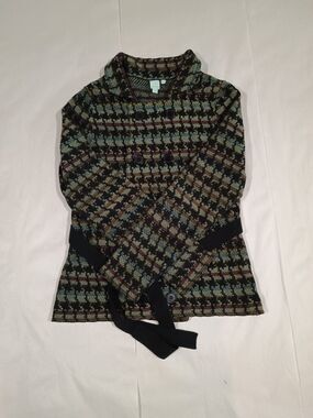 SHU SHU Retro Academia Geometric Knit Double Breasted Belted Jacket Size M